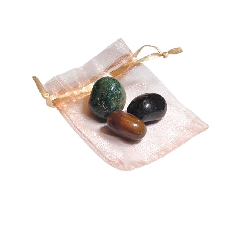 3 Fancy Jasper Tumbled Stones – Calm, Focus, Healing + Organza Gift Bag