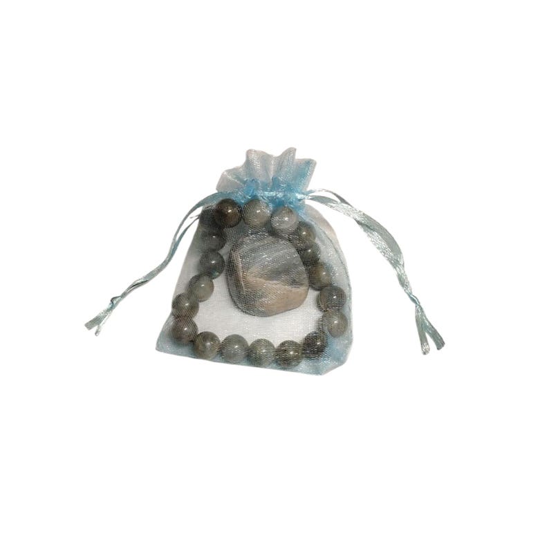 Labradorite Protection Bracelet with Moonstone Tumbled Crystal – Intuition & Transformation Set