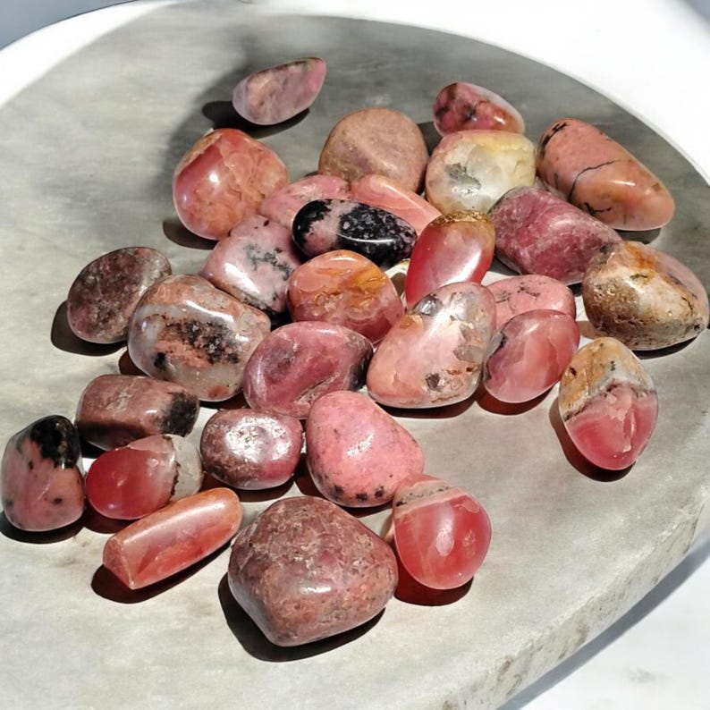 3 Rhodochrosite Tumbled Stones – Love, Healing, Joy + Organza Gift Bag