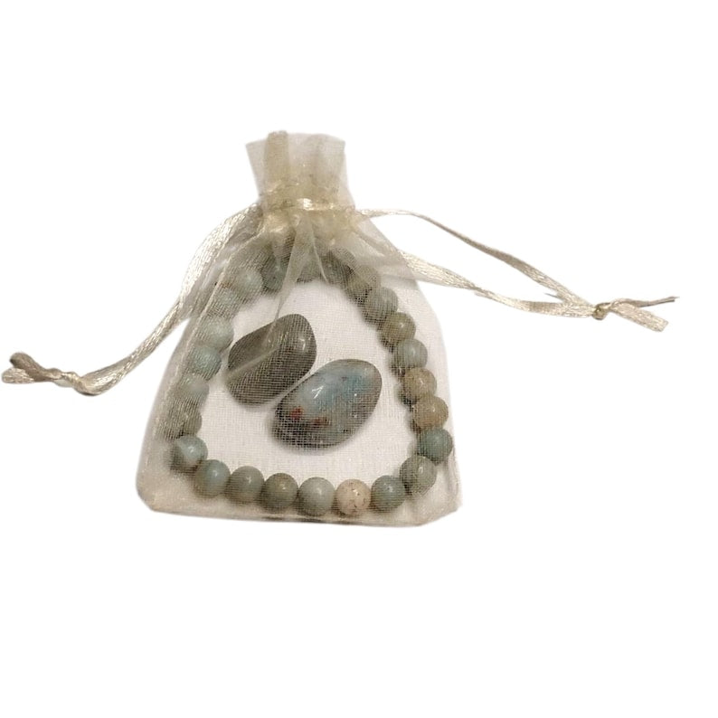 Amazonite Healing Bracelet with 2 Green Aventurine Tumbled Stones – Calming Energy, Luck & Heart Chakra Balance