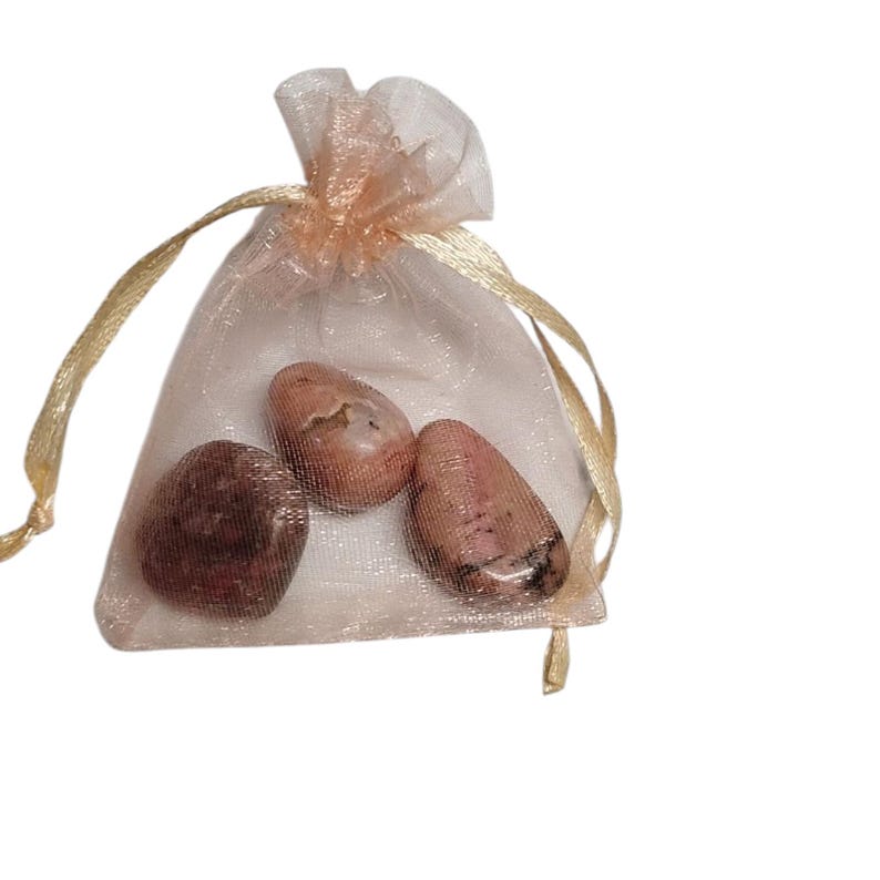 3 Rhodochrosite Tumbled Stones – Love, Healing, Joy + Organza Gift Bag