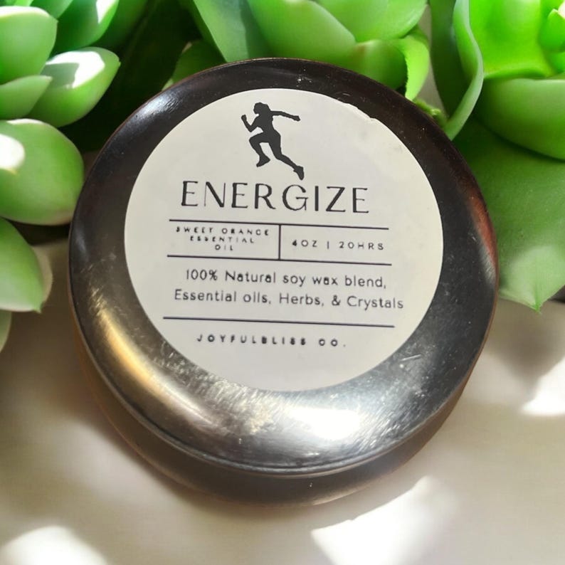 Energize Candle – Sweet Orange Essential Oil with Herbs & Crystals | JoyfulBliss Co.
