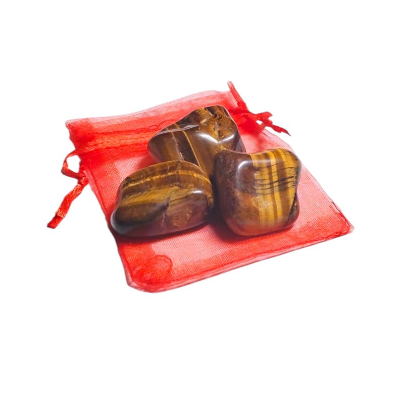 3 Tiger’s Eye Tumbled Stones – Confidence, Protection, Focus + Gift Bag