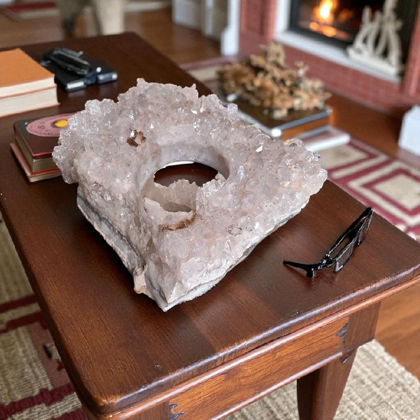 Amethyst Crystal Tea Light Candle Holder – 3" x 3" Square Cluster