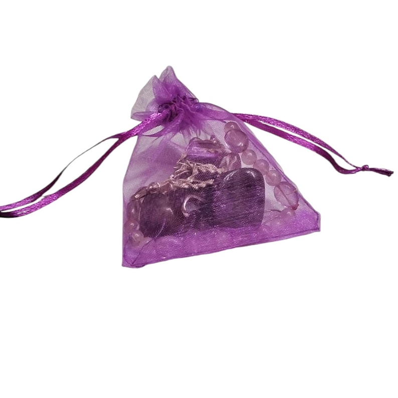 Amethyst Crystal Healing Jewelry Gift Set – Wire Wrapped Pendant, Bracelet, Earrings & Tumbled Stones