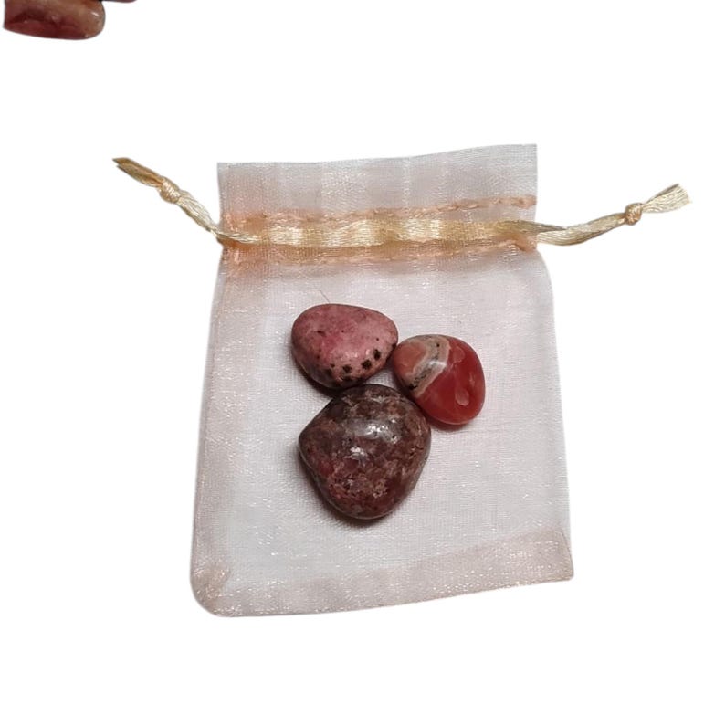 3 Rhodochrosite Tumbled Stones – Love, Healing, Joy + Organza Gift Bag