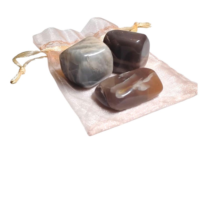 3 Multi-Color Moonstone Tumbled Stones – Intuition, Balance + Gift Bag