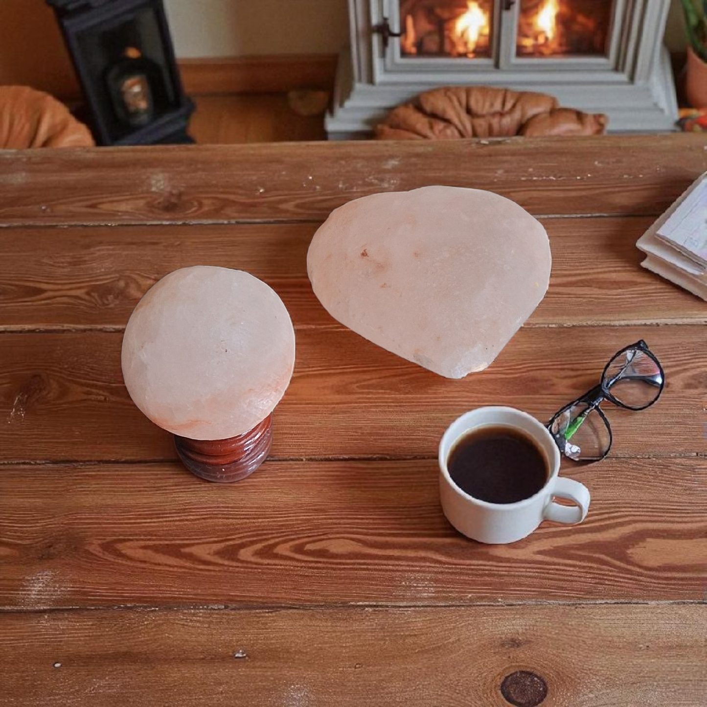 Himalayan Salt Heart (3") & Sphere (40mm) – Natural Crystal Carvings