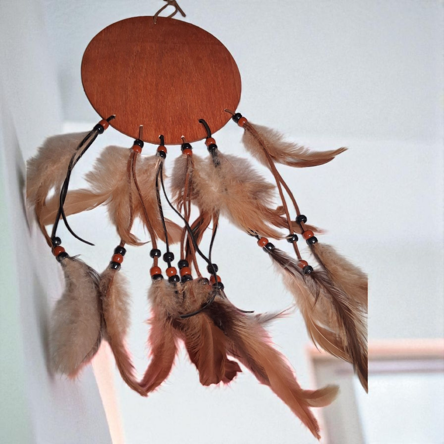 Engraved Wooden Dream Catcher Wall Hanging – 6x14 Rustic Feather Decor with Western Landscape Design