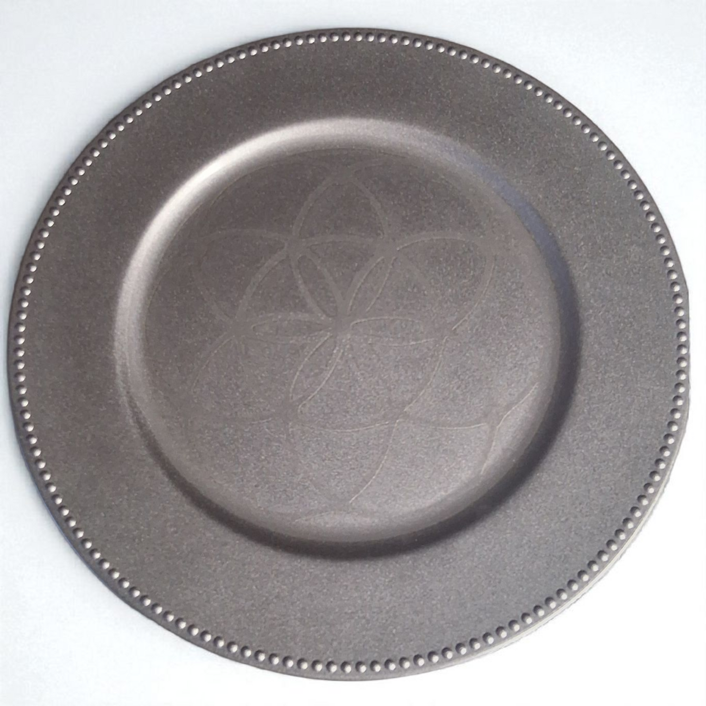 Engraved Silver Plate – 12" Decorative Tray with Flower of Life Sacred Geometry Design