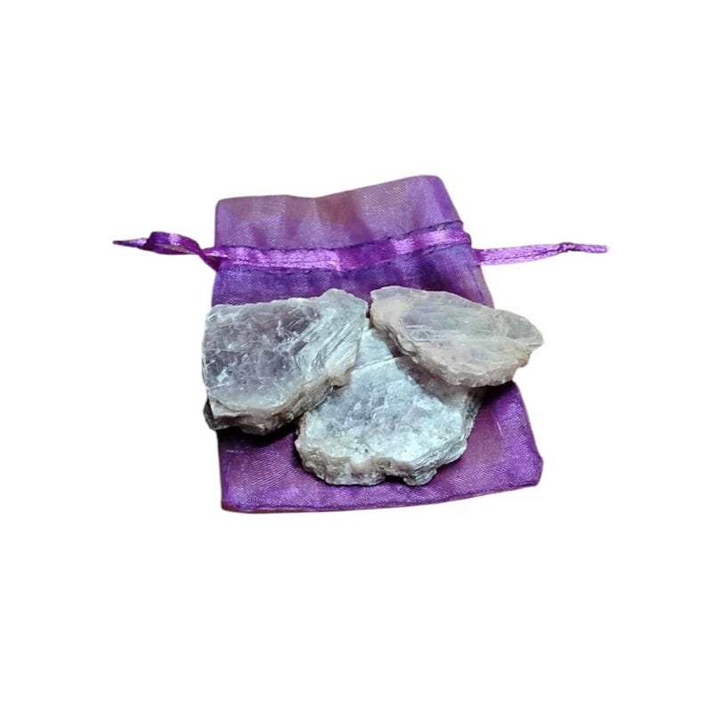 3 Raw Lepidolite Stones – Anxiety Relief, Peace, Balance + Gift Bag