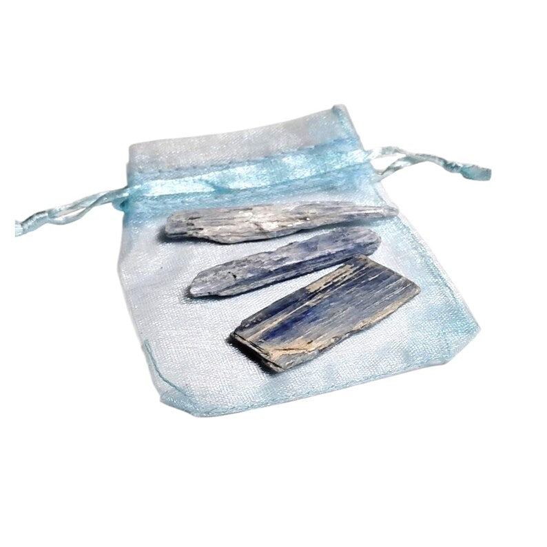 3 Raw Blue Kyanite Blades  Chakra Alignment, Clarity + Organza Gift Bag