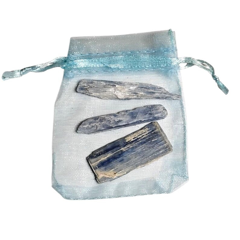 3 Raw Blue Kyanite Blades  Chakra Alignment, Clarity + Organza Gift Bag