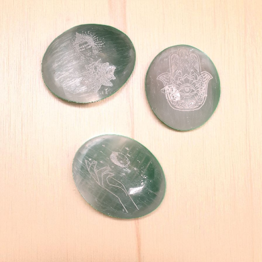 Selenite Engraved Palm Stone – 2" Polished Crystal for Energy Cleansing & Meditation