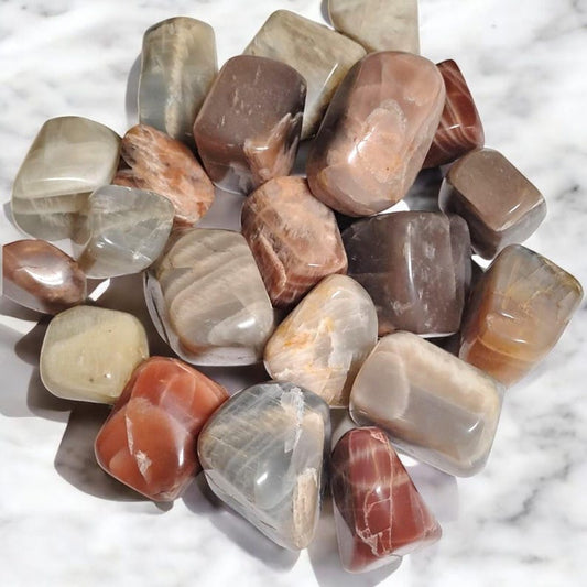 3 Multi-Color Moonstone Tumbled Stones – Intuition, Balance + Gift Bag