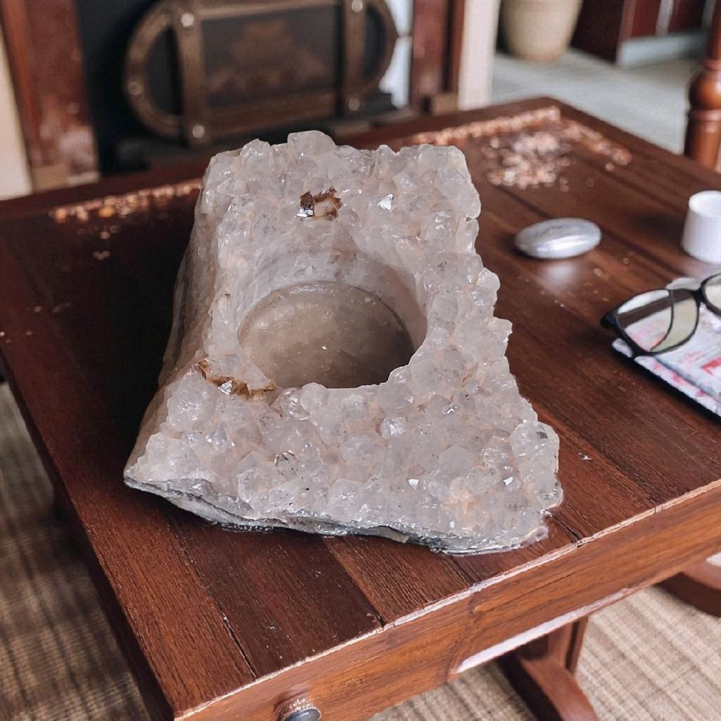 Amethyst Crystal Tea Light Candle Holder – 3" x 3" Square Cluster