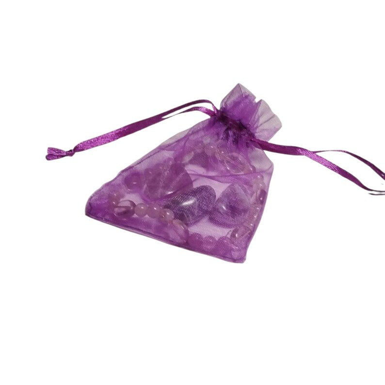 Amethyst Bracelet with 3 Amethyst Tumbled Stones – Calming & Spiritual Healing Crystal Set