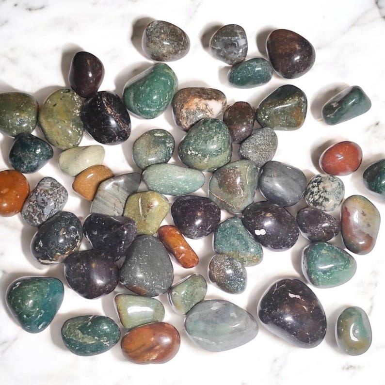 3 Fancy Jasper Tumbled Stones – Calm, Focus, Healing + Organza Gift Bag