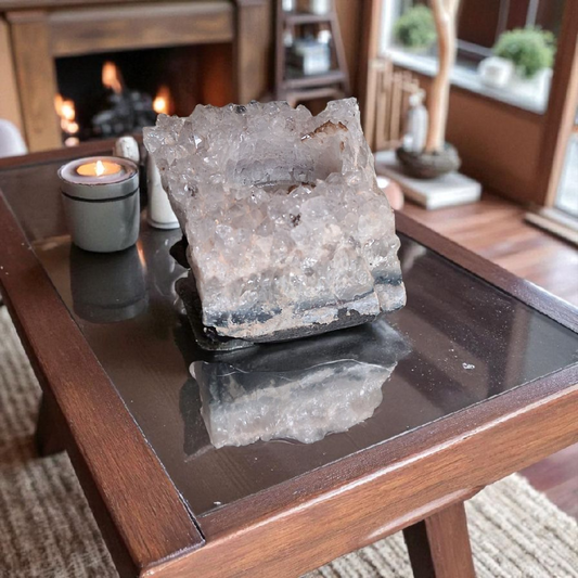 Amethyst Crystal Tea Light Candle Holder – 3" x 3" Square Cluster