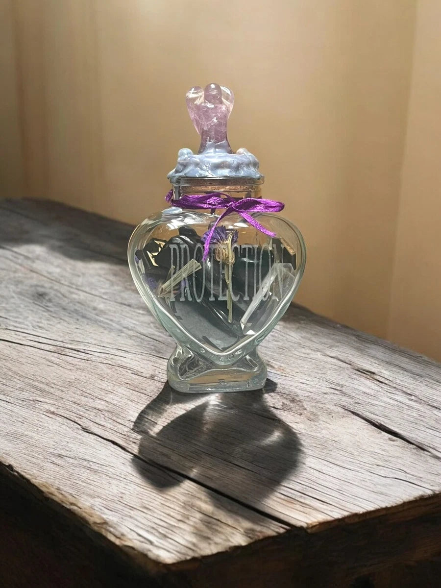 Heart of Protection Vase, Aura Shielding Engraved Spell Jar
