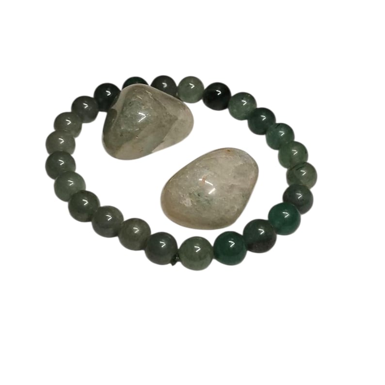 Green Aventurine Healing Bracelet with Two Tumbled Stones – Luck, Prosperity & Heart Chakra Crystal Set