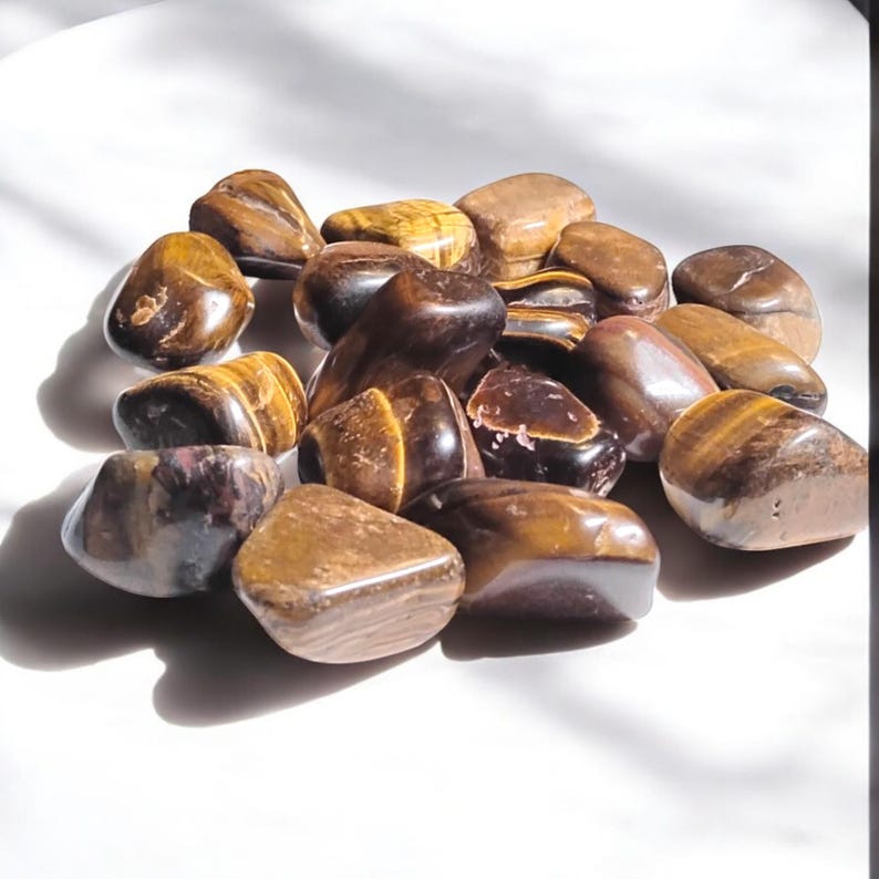 3 Tiger’s Eye Tumbled Stones – Confidence, Protection, Focus + Gift Bag