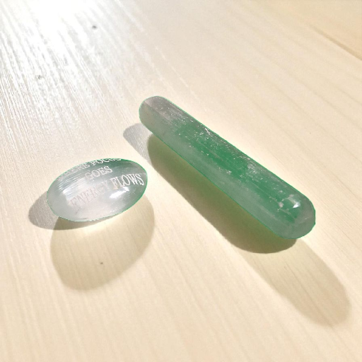 Selenite Wand & Engraved Palm Stone – Crystal Energy Cleansing & Meditation Set