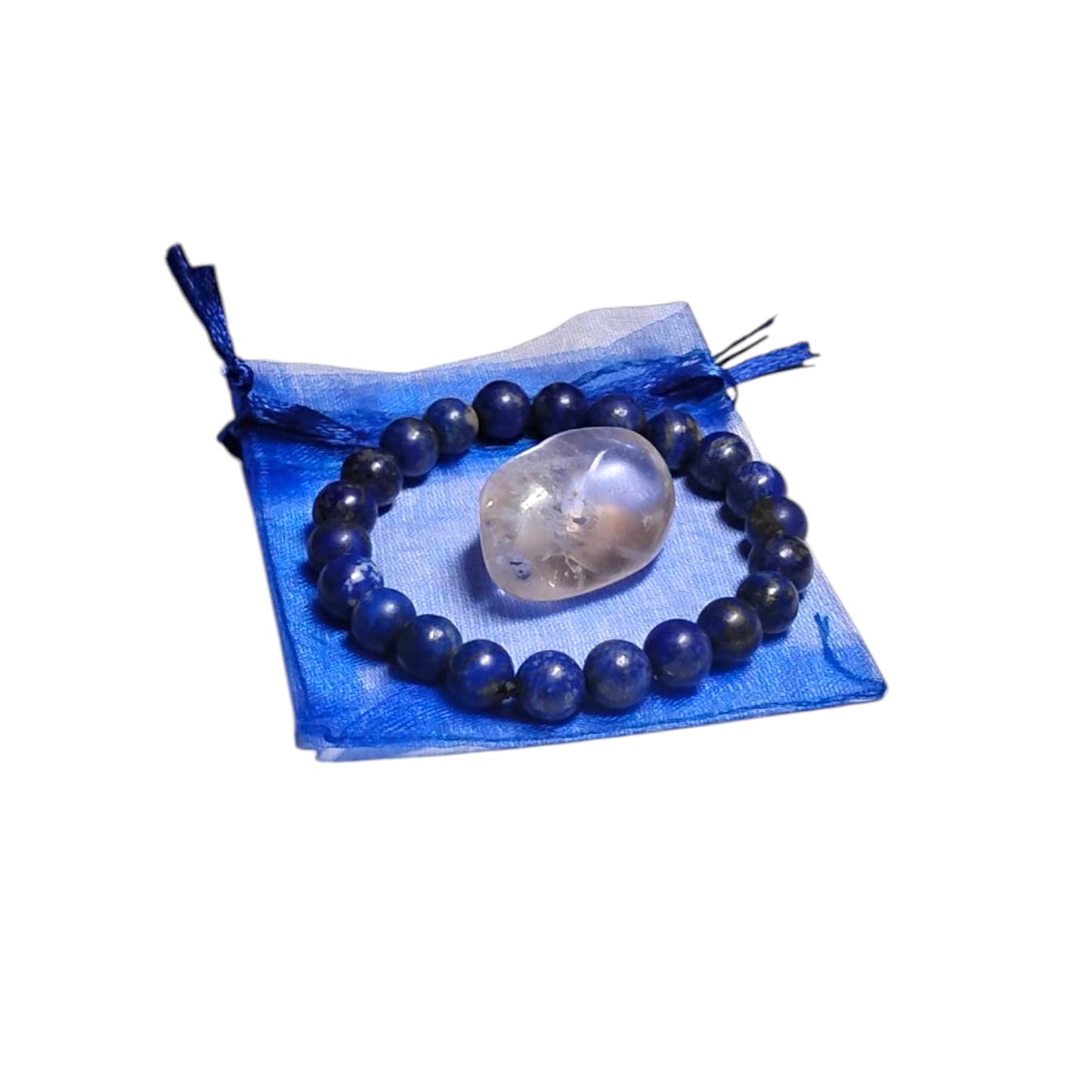 Lapis Lazuli Bead Bracelet with Clear Quartz Tumbled Stone – Healing & Clarity Crystal Set