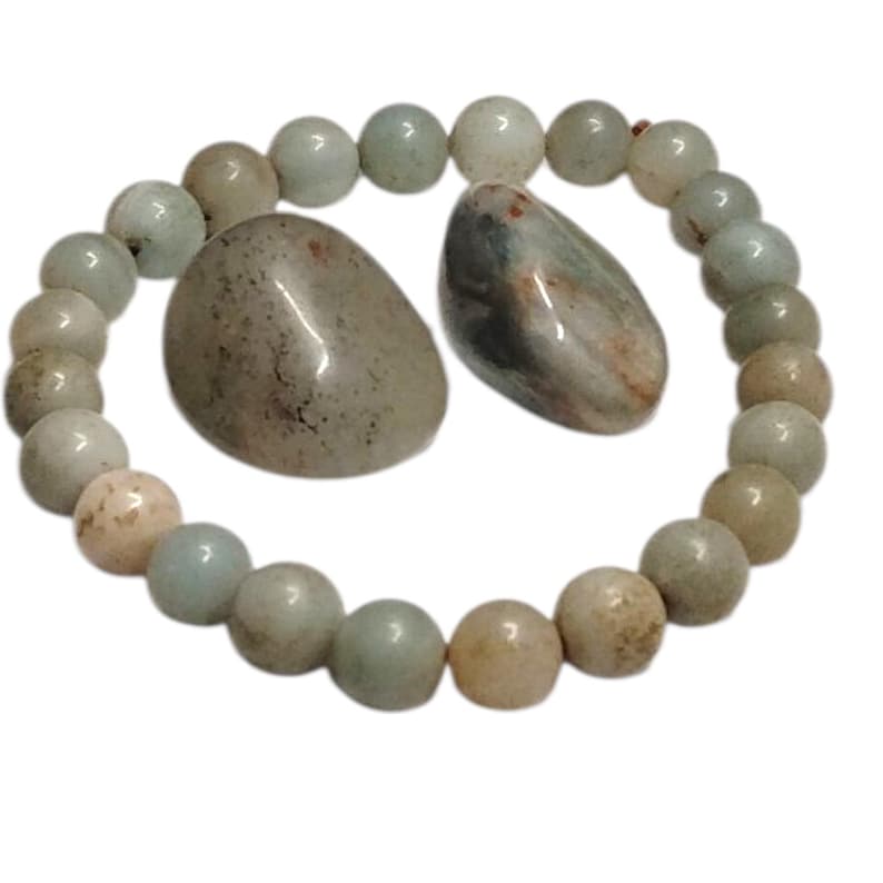 Amazonite Healing Bracelet with 2 Green Aventurine Tumbled Stones – Calming Energy, Luck & Heart Chakra Balance