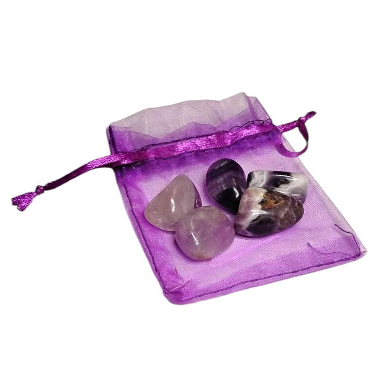 5 Chevron Amethyst Tumbled Stones – Intuition, Calm, Healing + Gift Bag