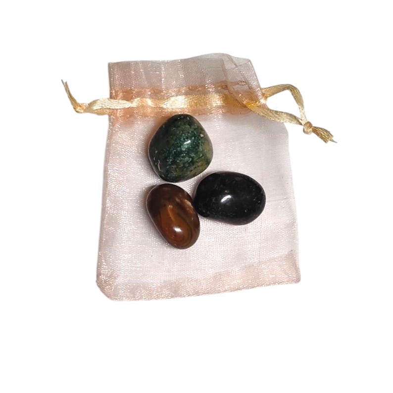3 Fancy Jasper Tumbled Stones – Calm, Focus, Healing + Organza Gift Bag