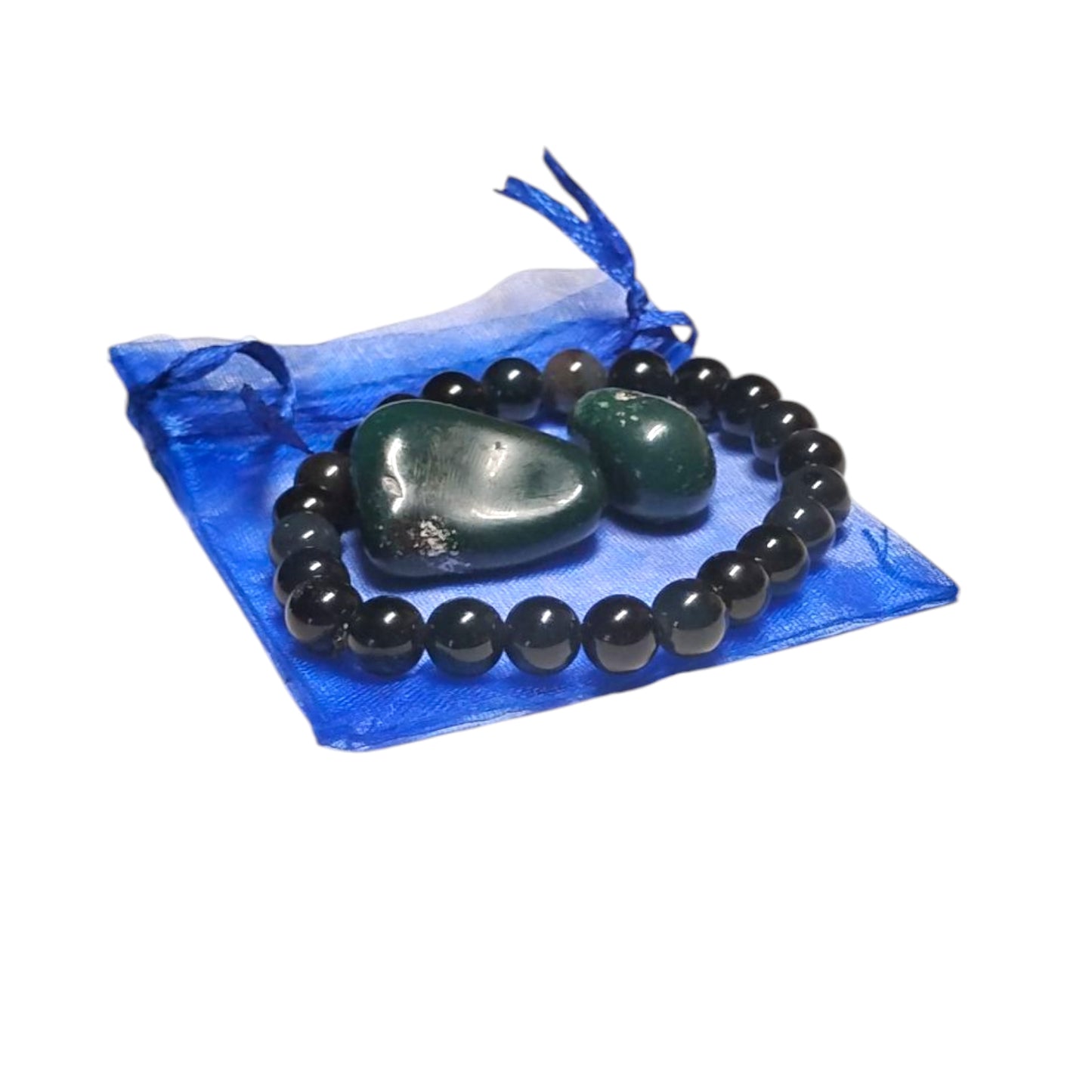 Black Agate Bead Bracelet with Bloodstone Tumbled Stones – Protection & Grounding Crystal Set