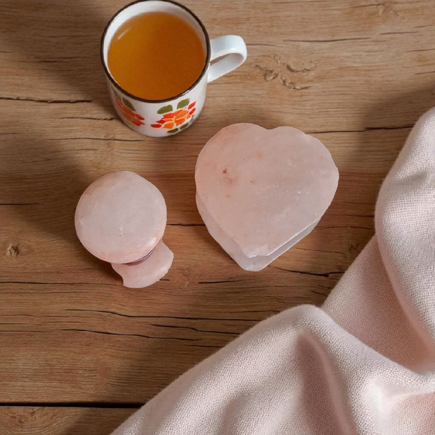 Himalayan Salt Heart (3") & Sphere (40mm) – Natural Crystal Carvings