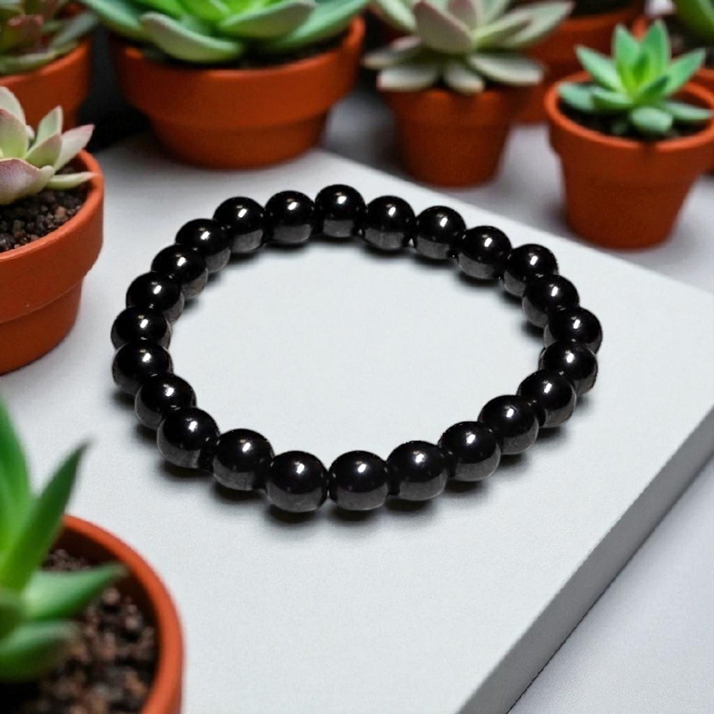 Black Agate Bead Bracelet with Bloodstone Tumbled Stones – Protection & Grounding Crystal Set