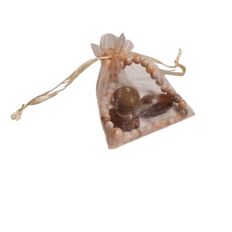 6mm Howlite Bracelet with 3 Fancy Jasper Tumbled Stones – Calming Energy, Balance & Stress Relief