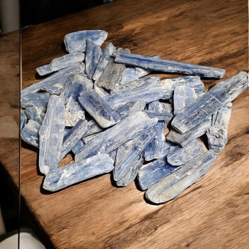 3 Raw Blue Kyanite Blades  Chakra Alignment, Clarity + Organza Gift Bag