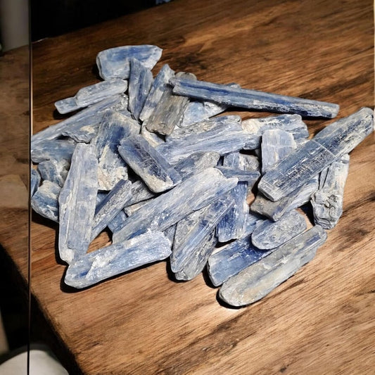 3 Raw Blue Kyanite Blades  Chakra Alignment, Clarity + Organza Gift Bag