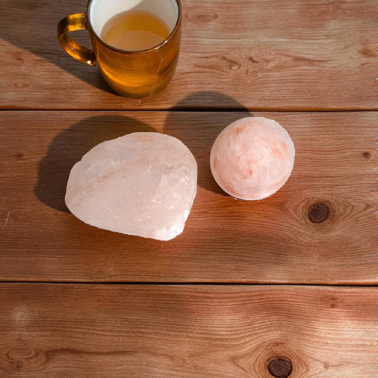 Himalayan Salt Heart (3") & Sphere (40mm) – Natural Crystal Carvings