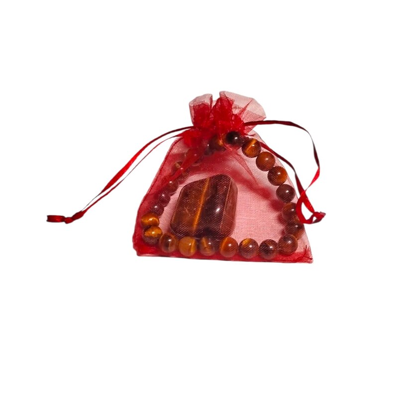 Tiger’s Eye Crystal Bracelet with Tumbled Stone – Courage, Confidence & Protection Energy Set