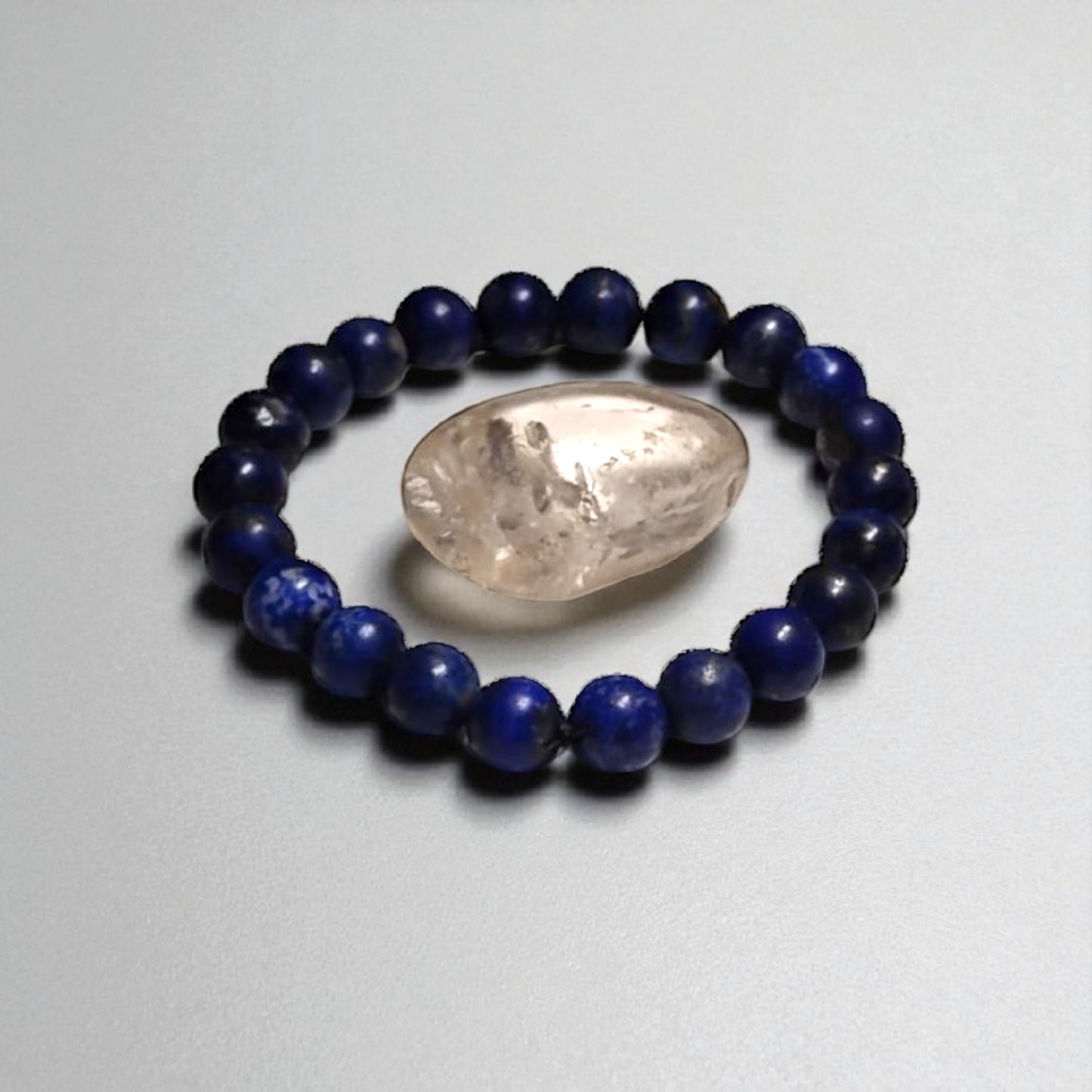 Lapis Lazuli Bead Bracelet with Clear Quartz Tumbled Stone – Healing & Clarity Crystal Set