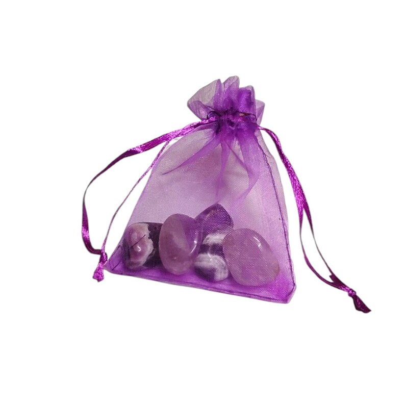 5 Chevron Amethyst Tumbled Stones – Intuition, Calm, Healing + Gift Bag