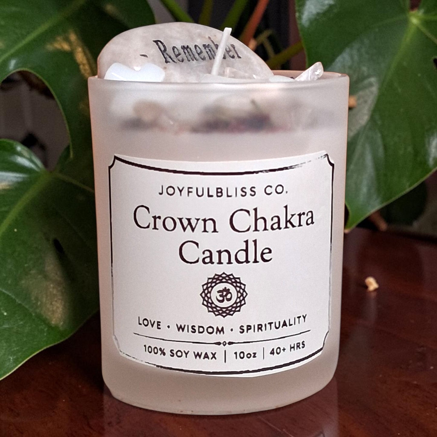 Crown Chakra Candle | Spiritual Healing Soy Wax Candle with Crystals & Herbs | Meditation Candle | Crown Chakra Balance Ritual Candle | JoyfulBliss Co.
