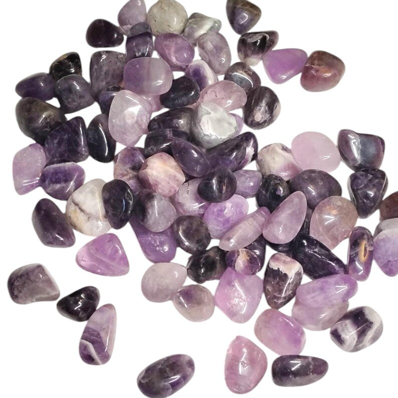 5 Chevron Amethyst Tumbled Stones – Intuition, Calm, Healing + Gift Bag