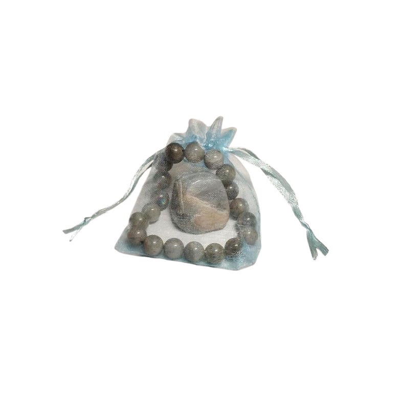 Labradorite Protection Bracelet with Moonstone Tumbled Crystal – Intuition & Transformation Set