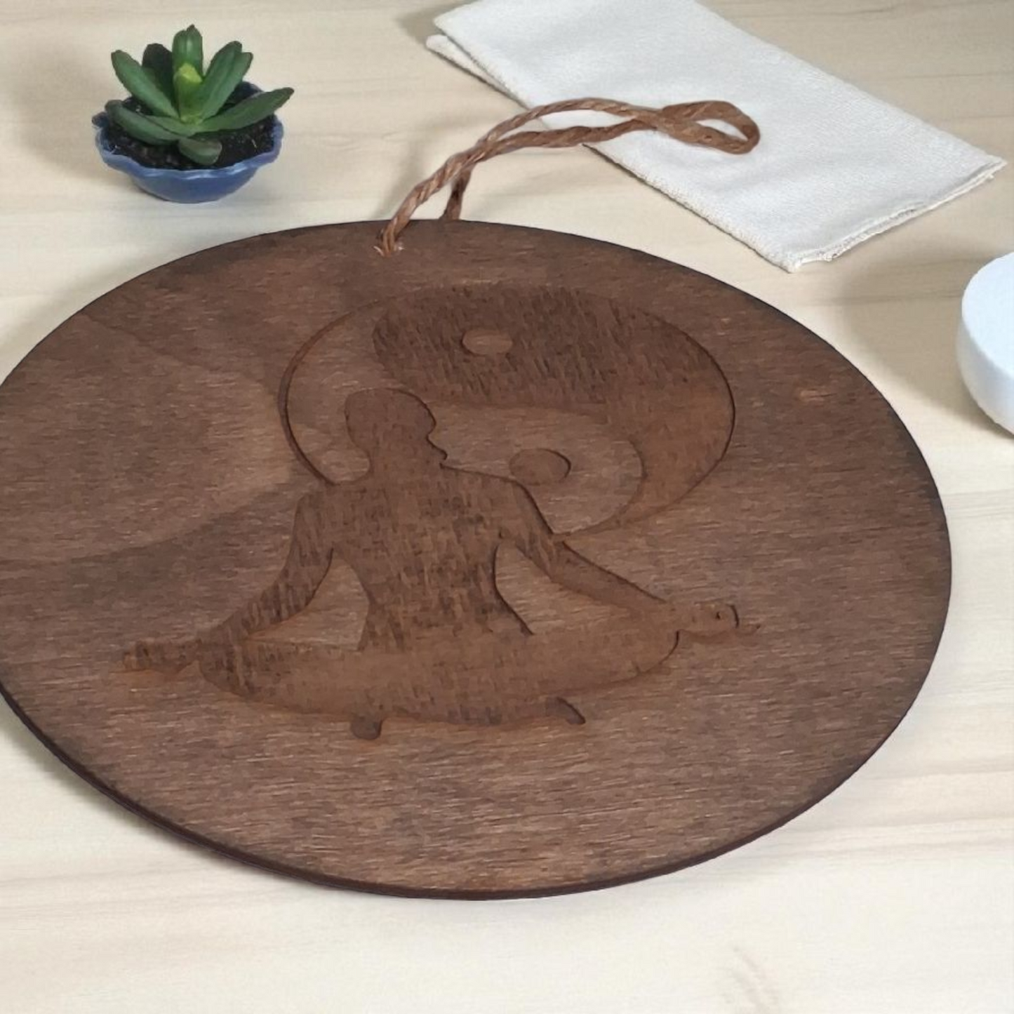 Engraved Wooden Yin Yang Meditation Wall Hanging – 6” Round Spiritual Balance Decor