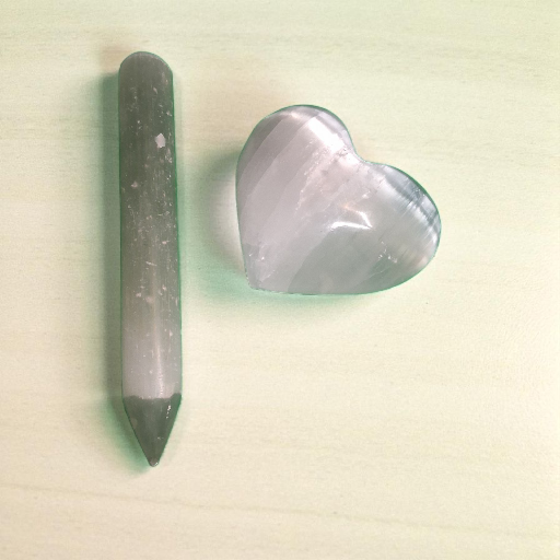 Selenite Point Wand (5") & Selenite Heart (4") – Crystal Healing & Energy Cleansing Set