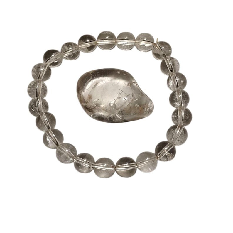 Clear Quartz Crystal Healing Bracelet & Tumbled Stone Set  Energy Amplifier + Clarity Boost
