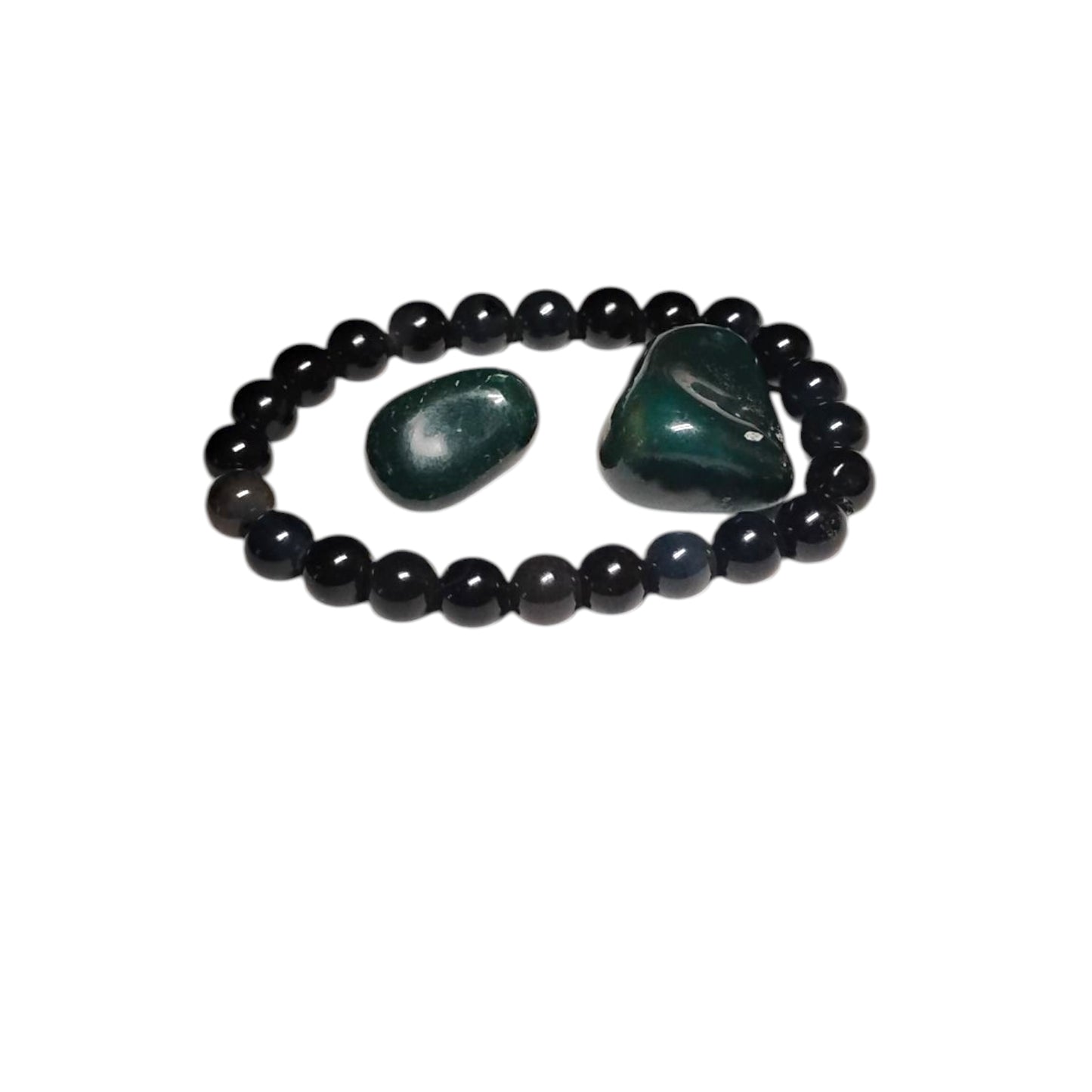 Black Agate Bead Bracelet with Bloodstone Tumbled Stones – Protection & Grounding Crystal Set