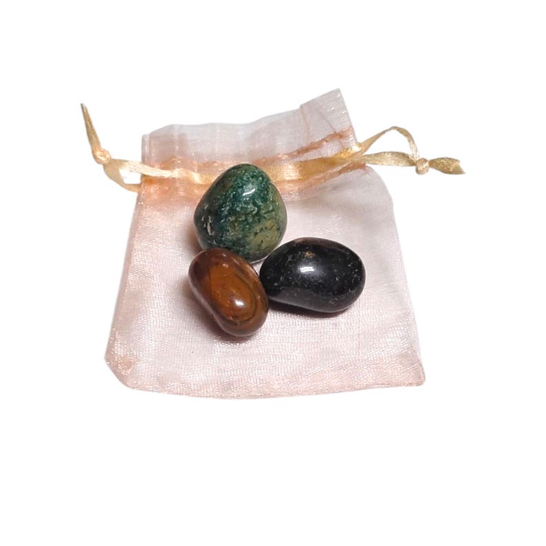 3 Fancy Jasper Tumbled Stones – Calm, Focus, Healing + Organza Gift Bag