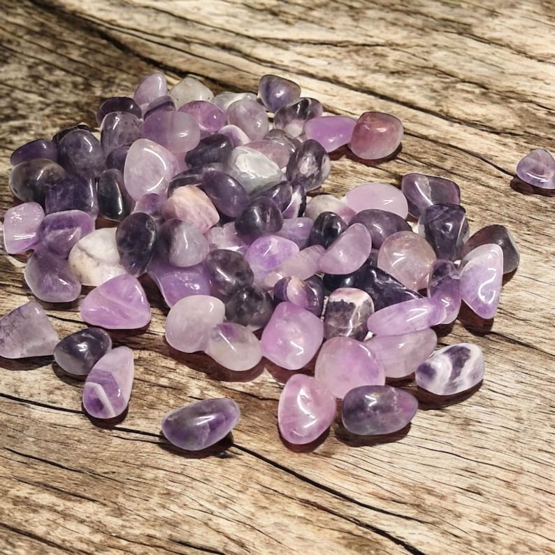 5 Chevron Amethyst Tumbled Stones – Intuition, Calm, Healing + Gift Bag